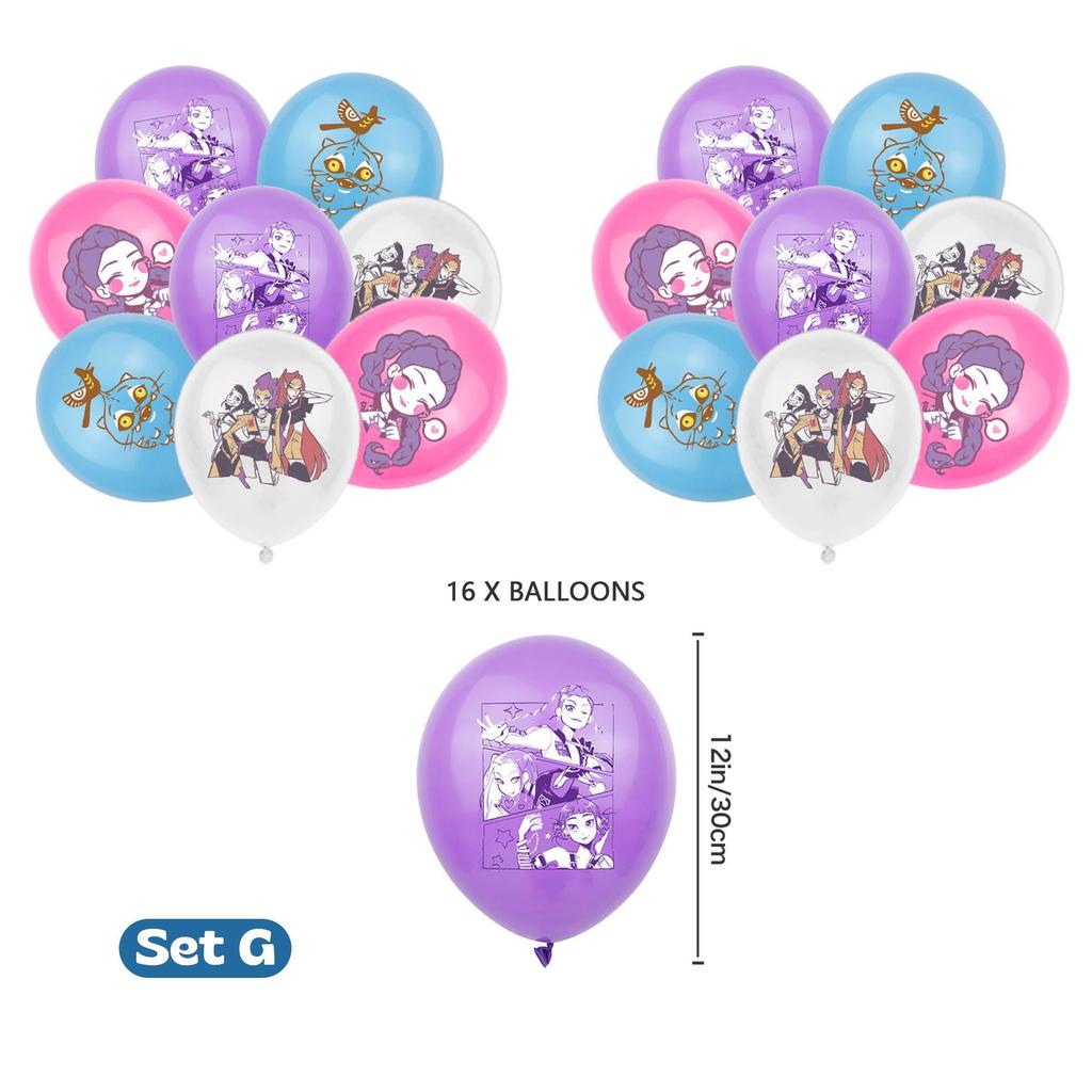 D-Demon H-Hunters Disposable Party Cutlery Set Banner, Balloons, Cake Topper, Swirls Daughter's Birthday Gifts Party Decorations