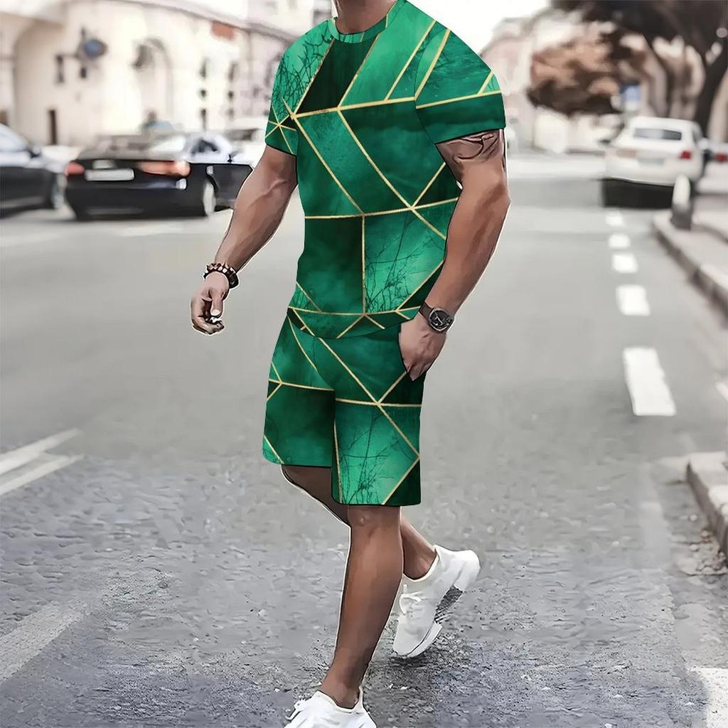 Men Vintage Floral Mandala Print Short Sleeve Top And Matching Knee Shorts Two Piece Outfit
