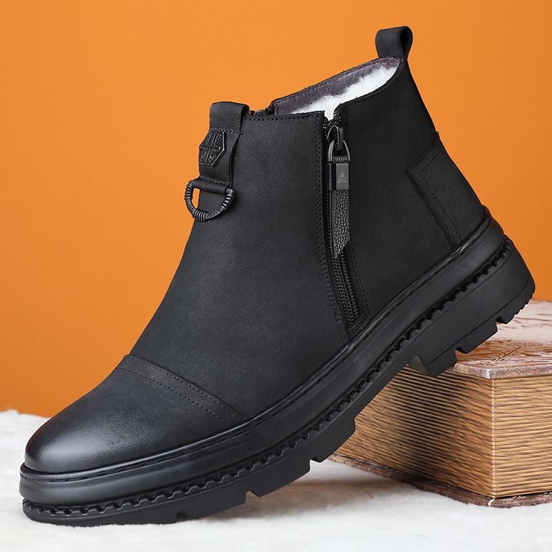 

Зима новая кожа коровья кожа мужские хлопковые туфли набитый утолщенный шерстяной теплый кожаные туфли ботинки Мартин мужская обувь тренд 41 чёрный
