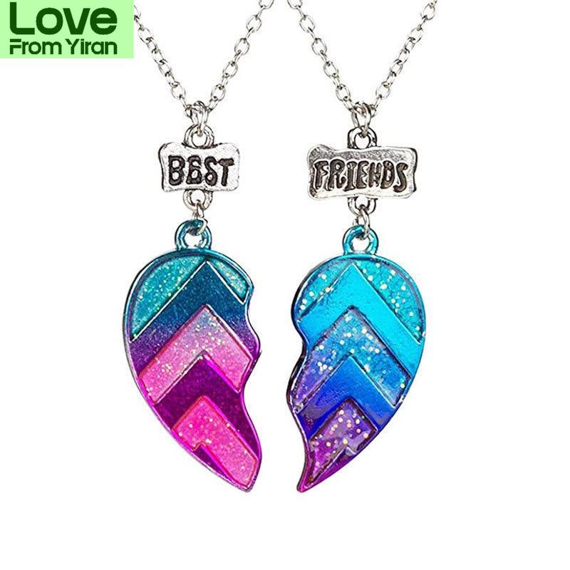 

Girl Friendship Trend Heart Shape Best Friends Pendant Necklace Necklace Necklace [2 Pieces ]Children S Necklace Jewelry