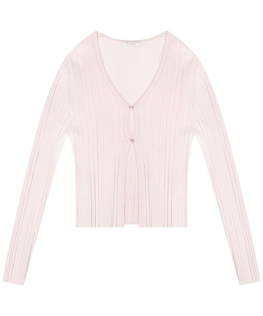 VLETI Summer V-Neck Hook Front Ribbed Bolero (Powder Pink)