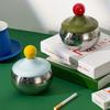 Creative Retro Stainless Steel Ashtray Melamine Cover Ceramic Ball Desktop Anti-fly Ash Storage Box Home Accessories Ashtray