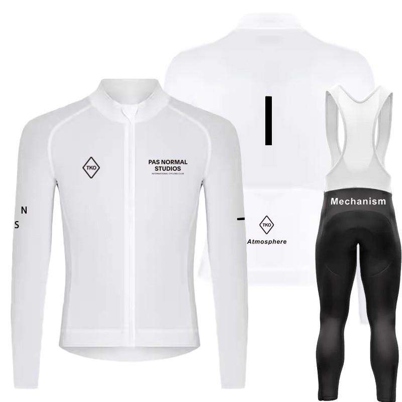 Mens Cycling Jersey Bib Shorts Set Long Sleeve Quick-Dry Compression Fit Road Bike Riding
