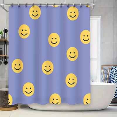 Yellow Smiley Face Shower Curtain Fabric Bathroom Decoration Waterproof Washable Home Decor Customizable Size Available Sale! (C