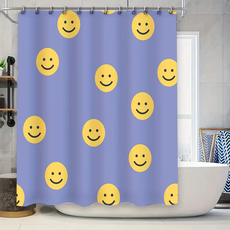 

Yellow Smiley Face Shower Curtain Fabric Bathroom Decoration Waterproof Washable Home Decor Customizable Size Available Sale! (C W60H190(CM)-1 Pcs