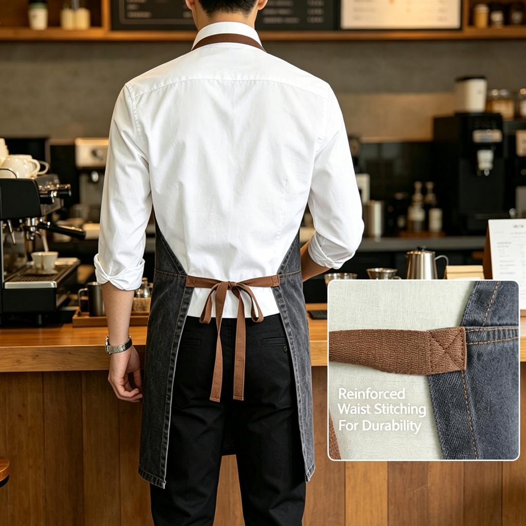 Washable Neck‑Hanging Denim Apron, Sleeveless Solid Work Apron For Cafe Barber Shop Chef Restaurant