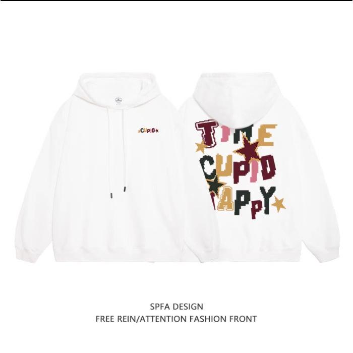 Street letter print hooded sweater women s 2025 autumn and winter models fleece loose long-sleeved women ss tide S