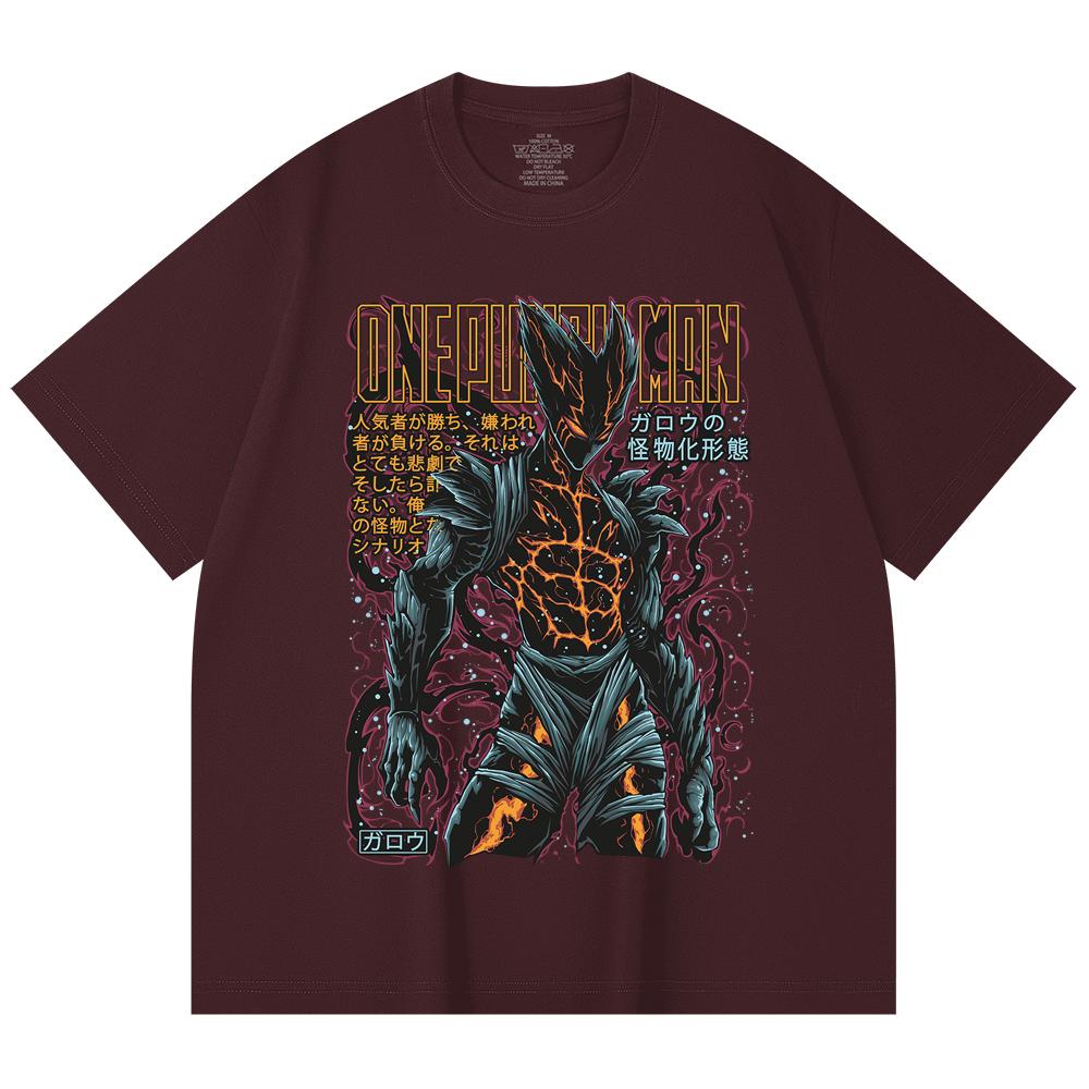 

230 Gsm 100% Cotton One Punch Man V8 Garou Print Unisex Heavy Cotton T Shirt 2XL вина червоного кольору