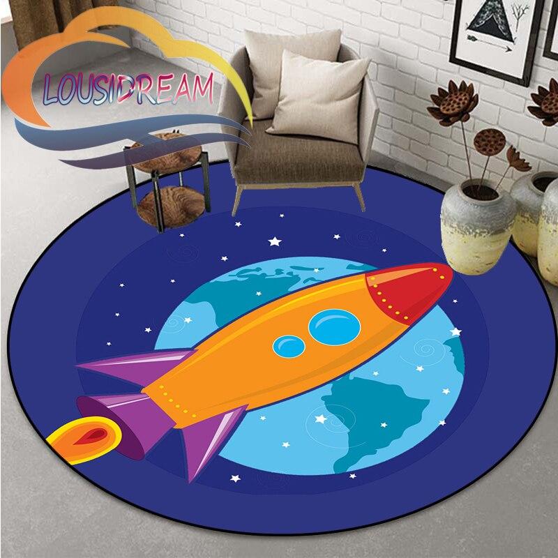 Space Universe  Vector Ufo and Many Planets In Galaxy Round Bedroom Floor Mat Computer Chair Area Decoration Carpets