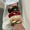 IngeSight.Z Trendy Exaggerated Acrylic Resin Wide Bangles Women Hip Hop Gold Color Geometric Heavy Metal Bangle Bracelet Jewelry