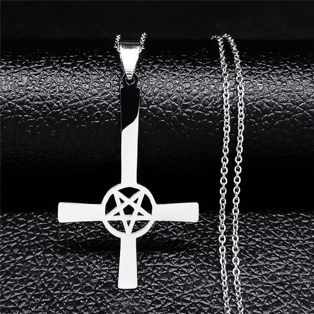 Inverted Cross Occult Pentagram Necklace Upside Down Cross Gothic Satan Necklaces Lucifer Satanic Jewelry Cruz Invertida