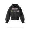 Womens Black Hooded Sweatshirt Jacket 2026 Streetwear Chic Slim Fit Casual Top Teens