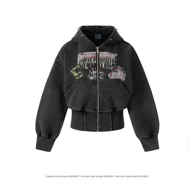 Womens Black Hooded Sweatshirt Jacket 2026 Streetwear Chic Slim Fit Casual Top Teens