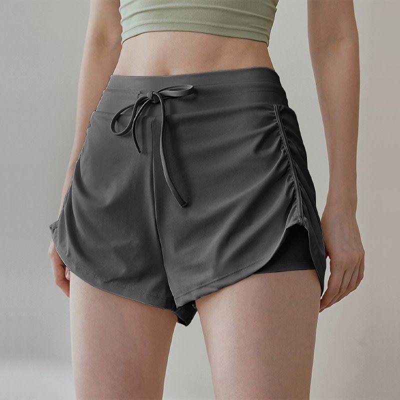 

New Anti-exposure Sports Shorts Women Running Three-Point Pants Marathon Pants Fitness Pleated Fake Two-Piece All-Match Yoga Graphite Gray M/6