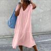Robe d'été mi-longue à col rond et manches courtes pour femmes