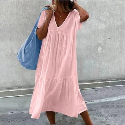 Summer Women's Round Neck Short Sleeved Mid Length Dress