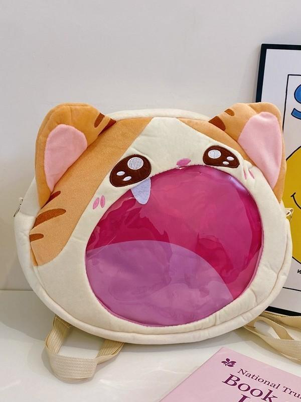 Big Mouth Mew Cartoon Cat Shoulder Bag With Nylon Material For Daily Use