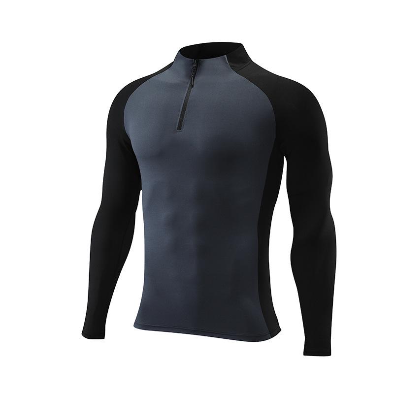 Men s Custom Quick-Dry Half Zip Long Sleeve Sport Fitness Top XXL серыйчёрный 2240₽