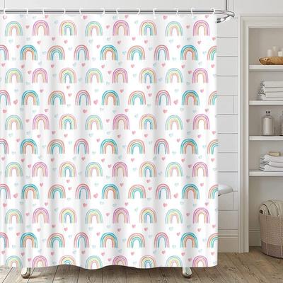 Rainbow Shower Curtain Cartoon Pattern Cute Boho Modern Simple Girls Decoration Bathroom Bathtub Decoration Set with Hooks