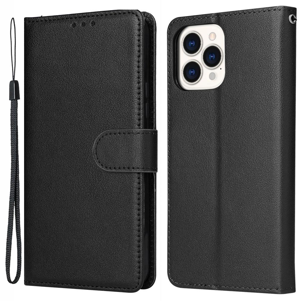 For iPhone 13 Pro Max 6.7 inch Case PU Leather Wallet Flip Phone Cover with Wrist Strap
