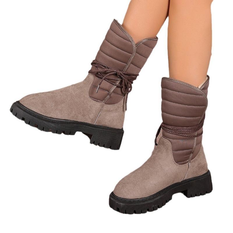 Large size medium tube snow boots women's winter new warm women's cotton boots strap fluffy boots