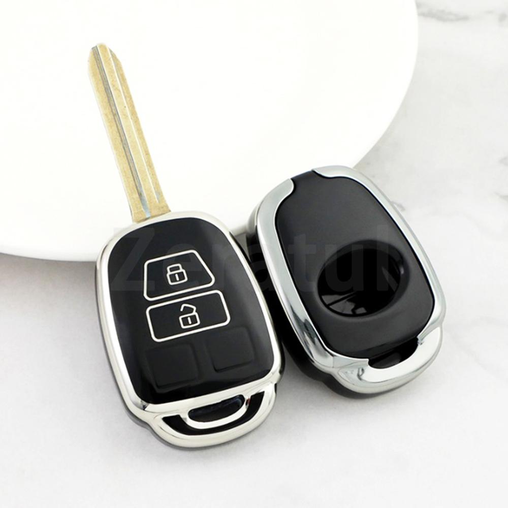 Fashion Tpu Silver Edge Car Key Shell Case Fob Cover For Toyota Rav4 Hiace Land Cruiser Aqua Ractis Corolla Vitz Accessories