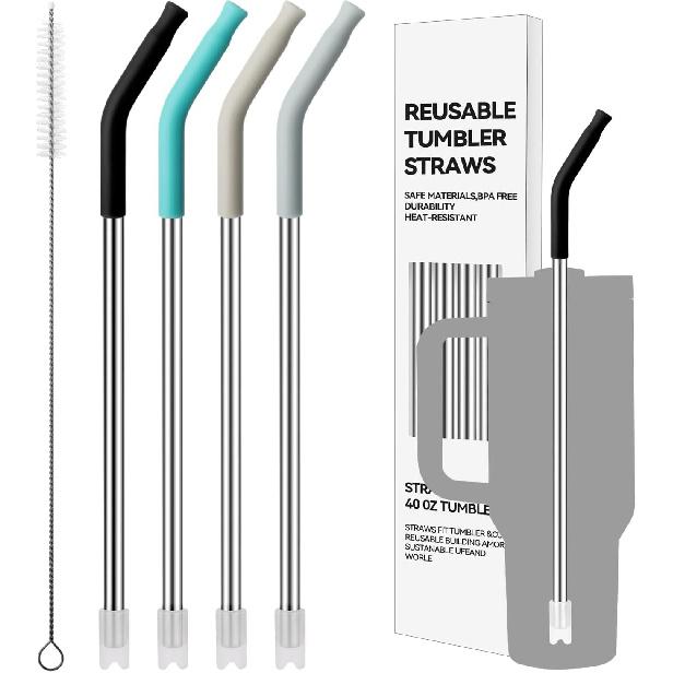 Stainless Steel Straws with Silicone Tips,Reble Metal Straws for 20 oz Tumblers & 16 oz Glass Cups,8.26" Long 0.31" Wide Drinking Straw,BPA-Free &
