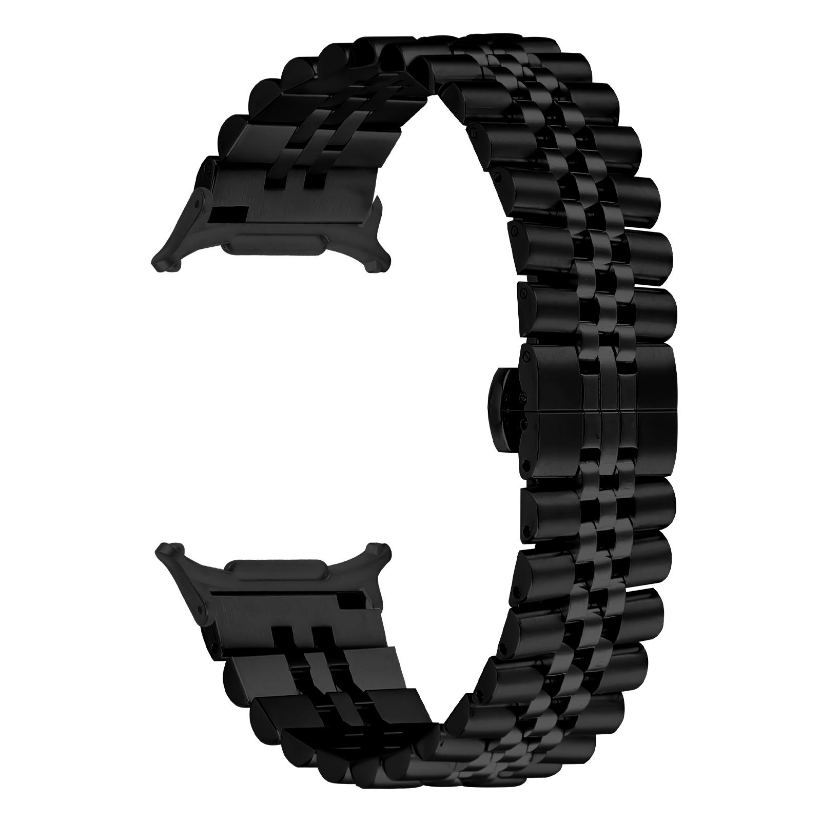 

Watch Band For Samsung Galaxy Watch8 44mm/40mm/Watch8 Classic 46mm 5-Bead Metal Butterfly Clasp Strap Black