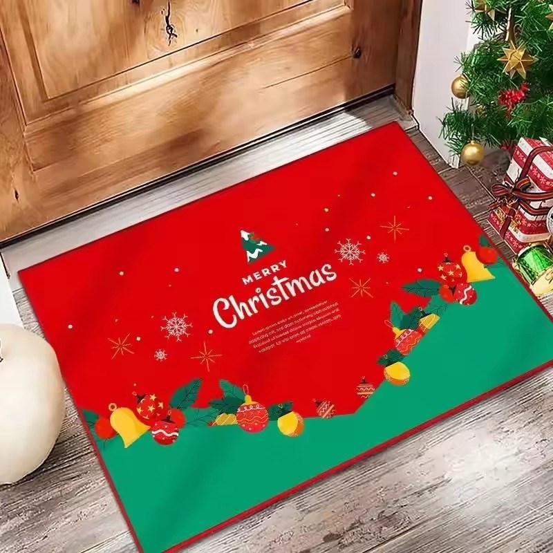 Christmas Themed Flannel Doormats Festive Santa Claus Poinsettia Prints Colorful Holiday Decor Soft Floor Mats for Home Entrance