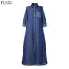 ZANZEA Women Casual Turn Down Collar Loose Long Sleeve Dress
