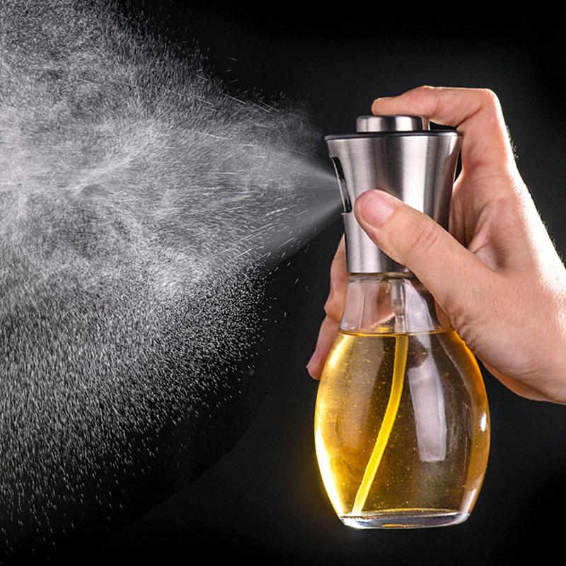 Stainless Steel Oil Bottle Barbecue Oil Spray Bottle Oil Spray Pot Soy Sauce Vinegar Spray Press Oil Bottle Leak Proof Glass Oil Bottle