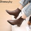 Thick Heel Metal Pointed Toe Women Ankle Street Banquet Party Dress Short Botas Autumn Winter for Adult Women