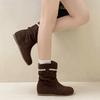 French Design Ruffle Edge Suede Round Head Pleated Piled Boots Women's Autumn and Winter Fashion Retro Foreign Style Flat Bottom Martin Boots