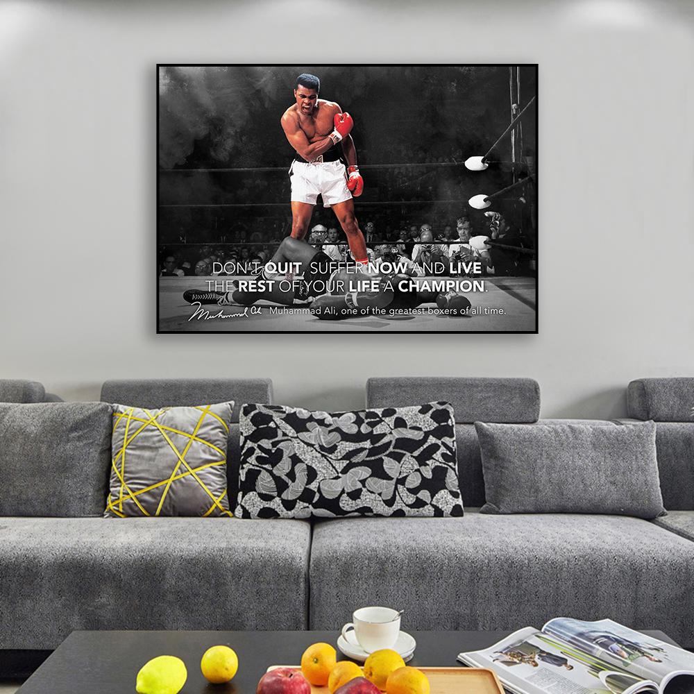 Vintage Motiverande Sportaffisch Muhammad Ali Boxningscitattryck Inspirerande väggkonst Canvasmålning Gym Rumsdekoration