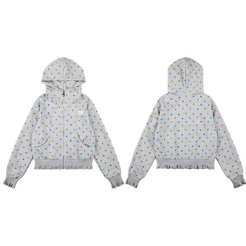 Vintage Polka Dot Hooded Zip-Up Sweatshirt Short Cropped Oversized Streetwear Women Men Fall Casual