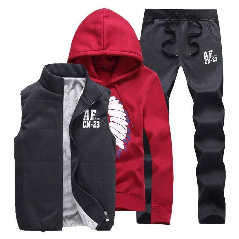 

Модный осенне-зимний мужской спортивный костюм жилет + толстовка + брюки комплект спортивной одежды спортивный костюм для мужчин S красный