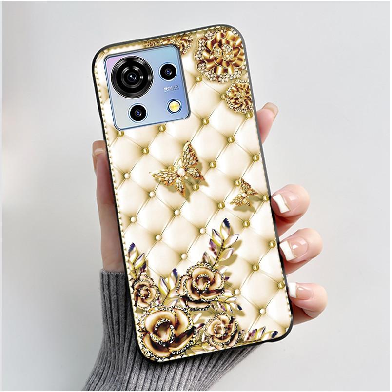 For ZTE Blade V50 Vita Case Black TPU Silicone Luxury Cute Cool Flower Phone Cases for Blade V 50 Vita V50Vita Bumper Soft Cover