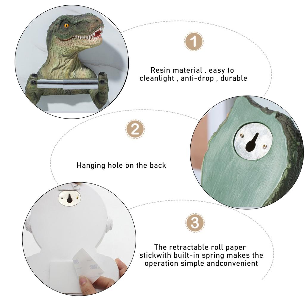 Wall Mounted 3D Dinosaur Holding Roll of Toilet Tissue Spring Dinosaur Toilet Paper Holder Towel Holder Bathroom & Bedroom Decor
