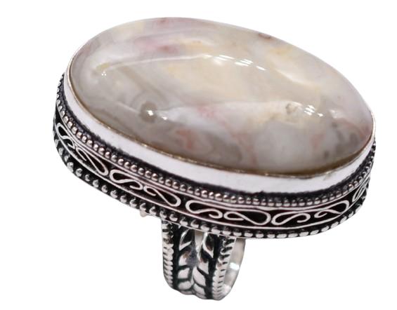 Blue Lace Agate Natural Gemstone Silver Plated Ring US Size-6.25 R 702