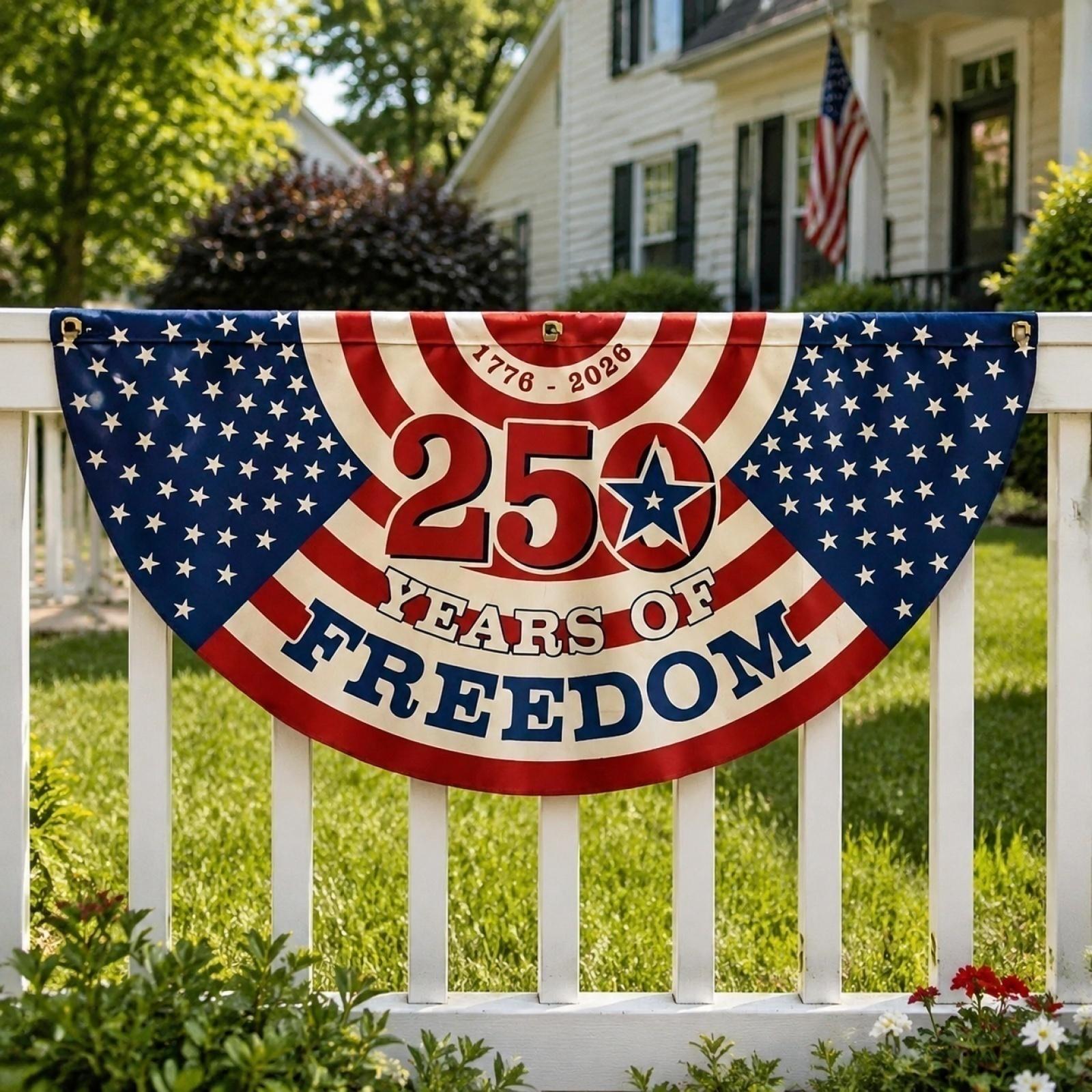 

250th Anniversary Independence Commemorative Durable Polyester Half Circle Flag with Star and Stripe Print for Outdoor Display One Size