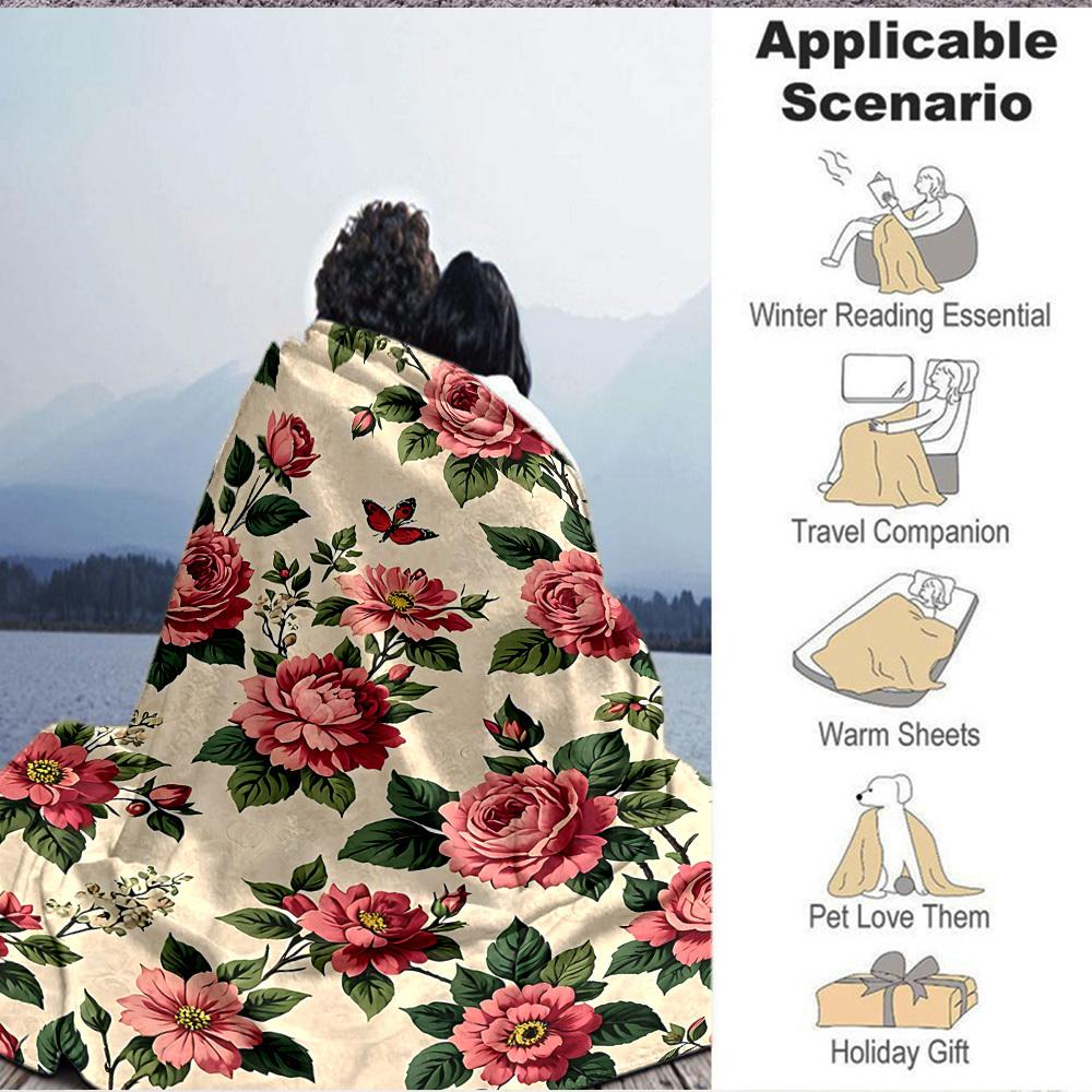 1pc Floral Butterfly Lightweight Flannel Blanket, Comfortable and Warm Blanket, for Office and Camping Sofa Bed, Livingroom199