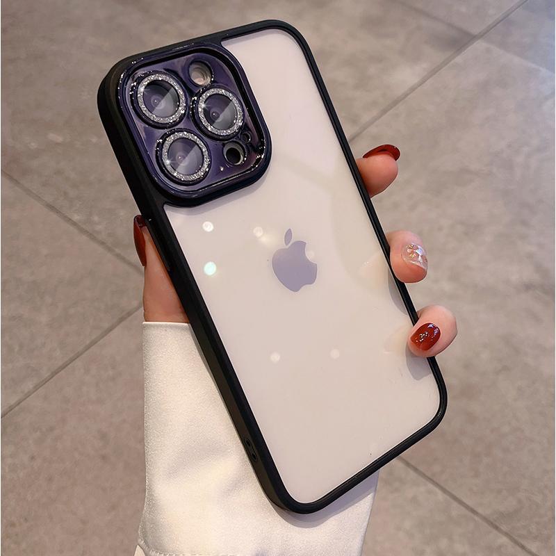 Luxury Armor Glitter Diamond Transparent Clear Hard Case for iPhone 15 14 Pro Max 13 12 11 Plating Camera Lens Protection Cover