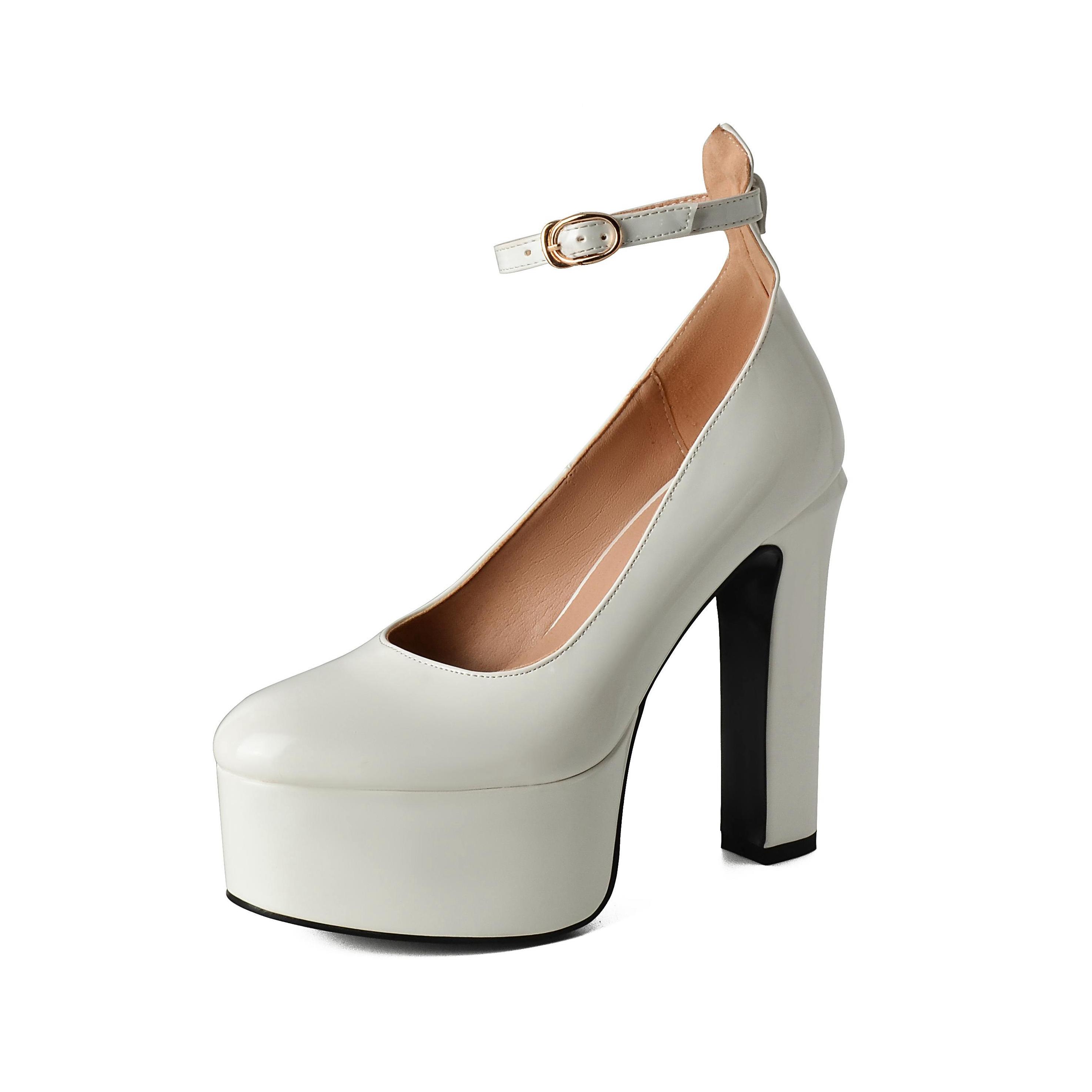 

Летние туфли Krazing Pot из искусственной кожи с круглым носком на очень высоком каблуке с ремешками на щиколотке, большие размеры 43, женские водонепроницаемые туфли-лодочки 40 белый