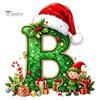 Santa Hat Letter Tree Pendant 26 Alphabet Christmas Ornament, Personalized Letters Acrylic Hanging Decoration with Festive Elf Pattern Initial