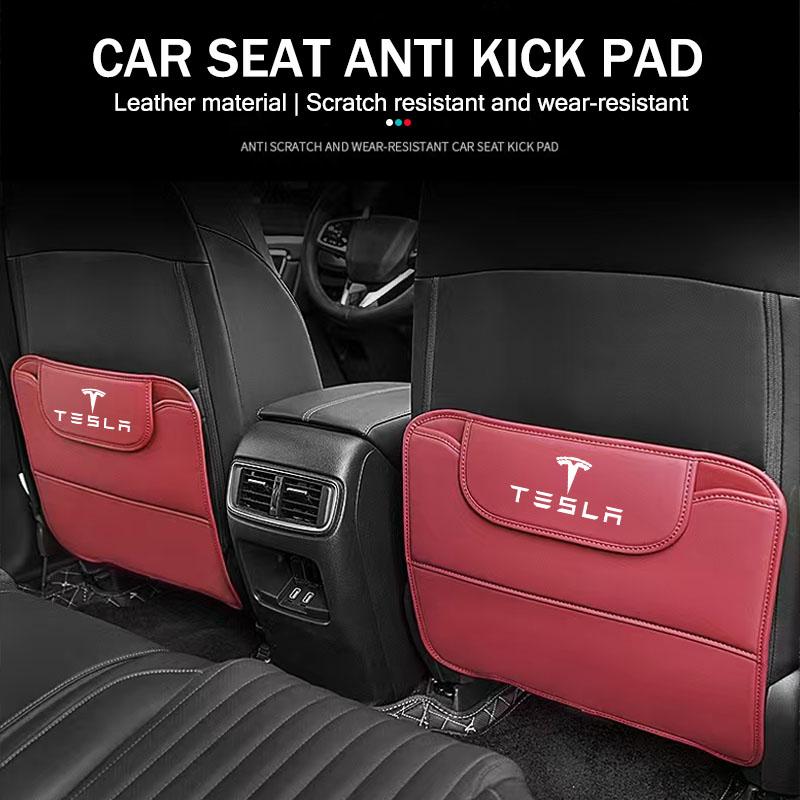 Auto Interiors For Tesla Model 3 Y Bonina Roadster Juguete Car Seat Back Anti Kick Protectors Cover Mats Leather Seatback Pad