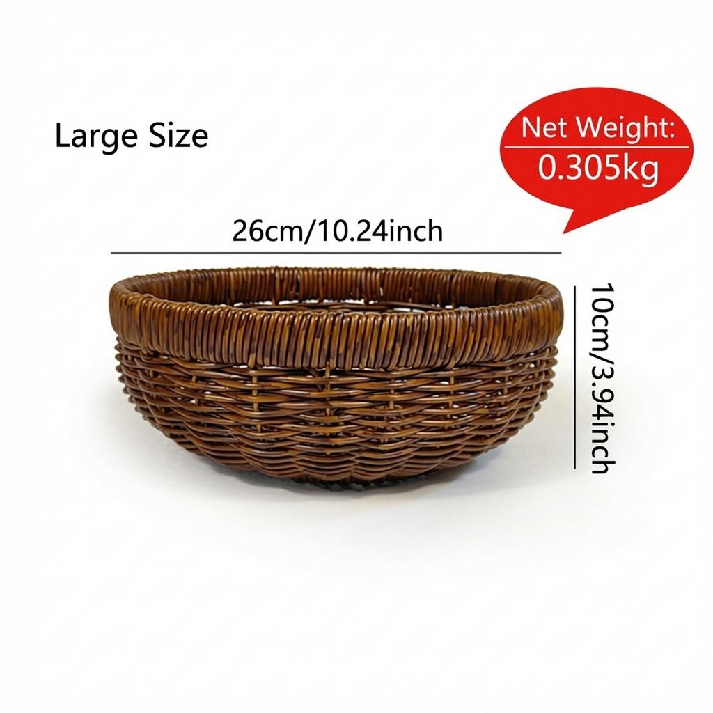 Round Rattan Style Storage Basket For Fruit Snack Bread In Living Room Kitchen