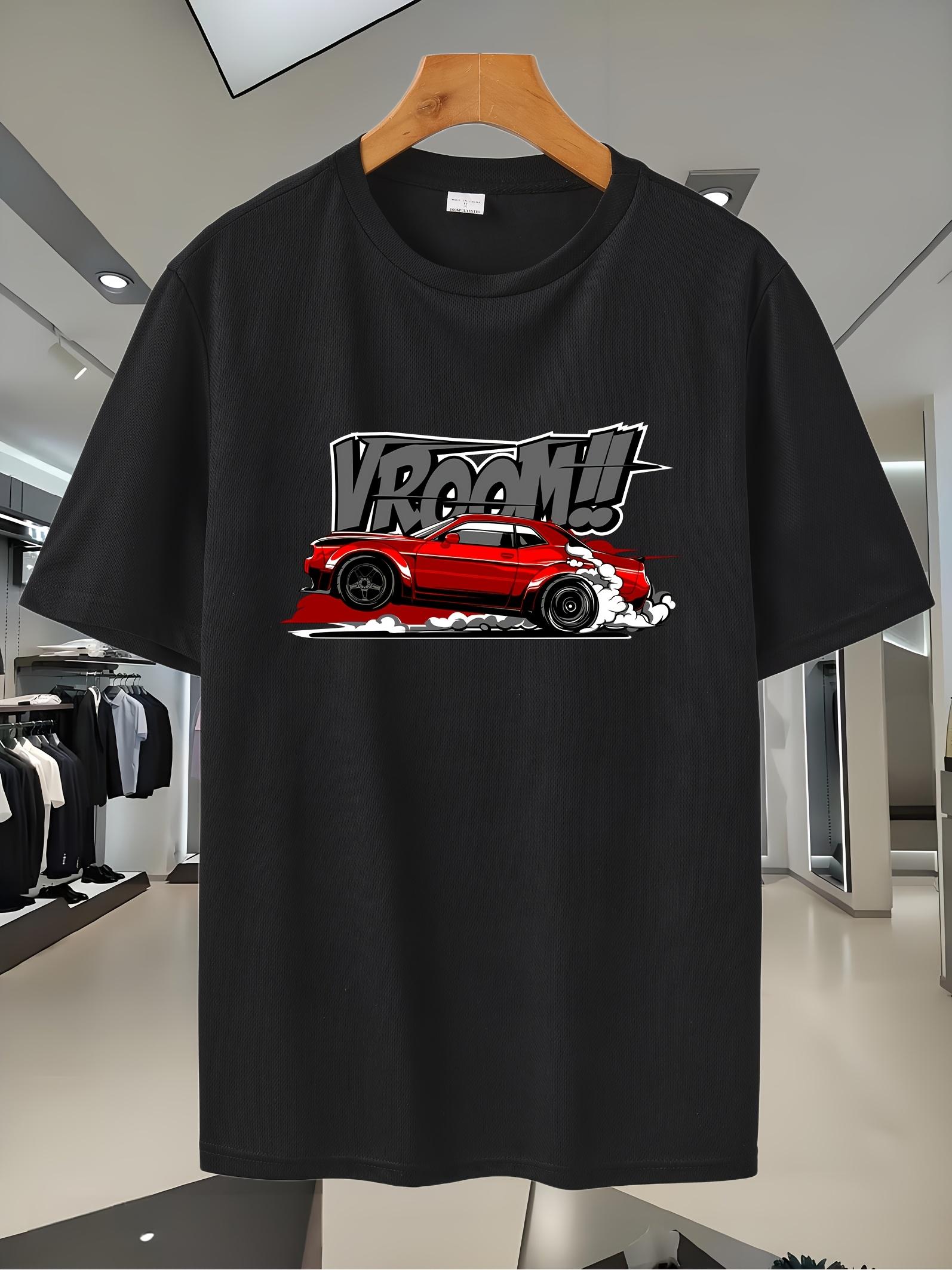 Breathable Mesh T-shirt with Vibrant Red Sports Car Graphic Print - Moisture-Wicking Gym Running Shirt S