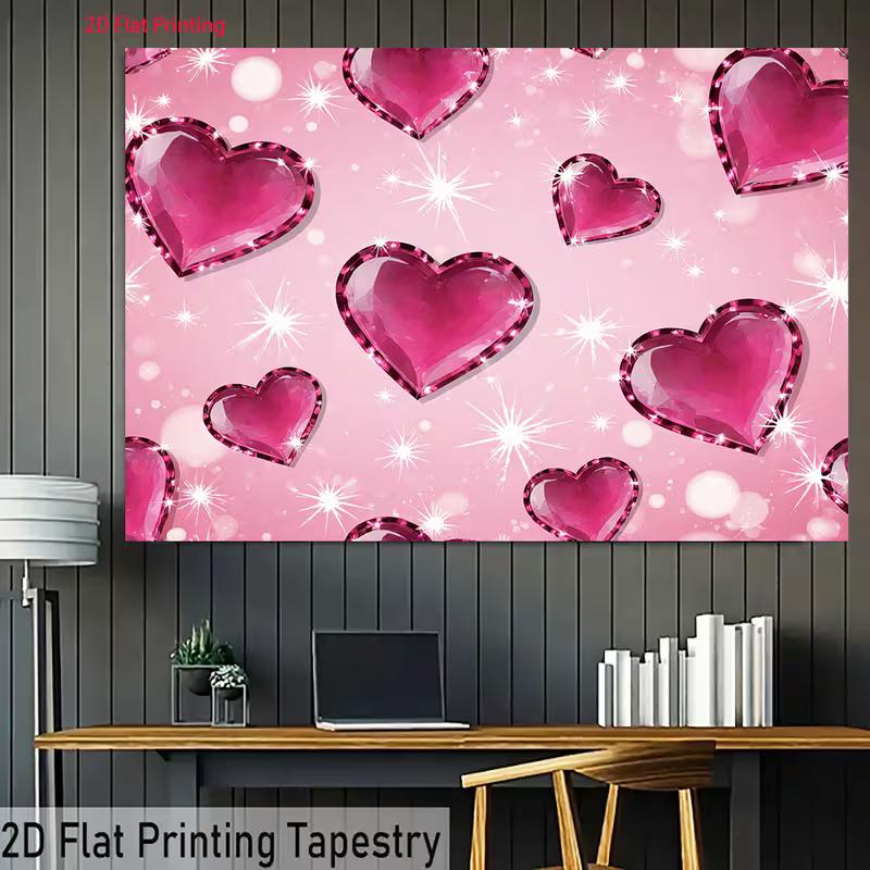 2D Romantic Valentine Backdrop Glitter Diamond Hearts with Bokeh Lights Party Photo Background