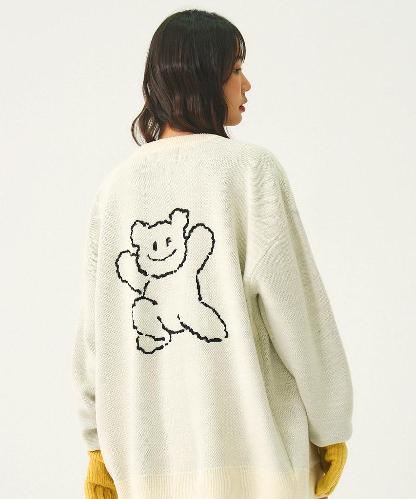 Graver [Unisex] Big Line Bear Smile Knit Cardigan_Cream