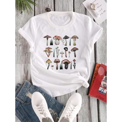 Dream The Mushroom Cute Women'S T Shirt Harajuku Vintage 80S 90S Cotton Short Sleeve Kawaii Graphic Funny Tee Streetwear Clothes